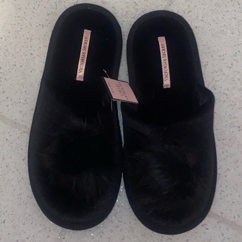 Victoria's Secret Black Furry Slippers - Picture 2 of 3